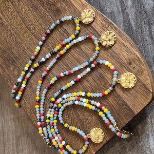 Alex Carol Colorful Beaded Necklaces, Gold Tone Circular Cross Pendants Set of 4